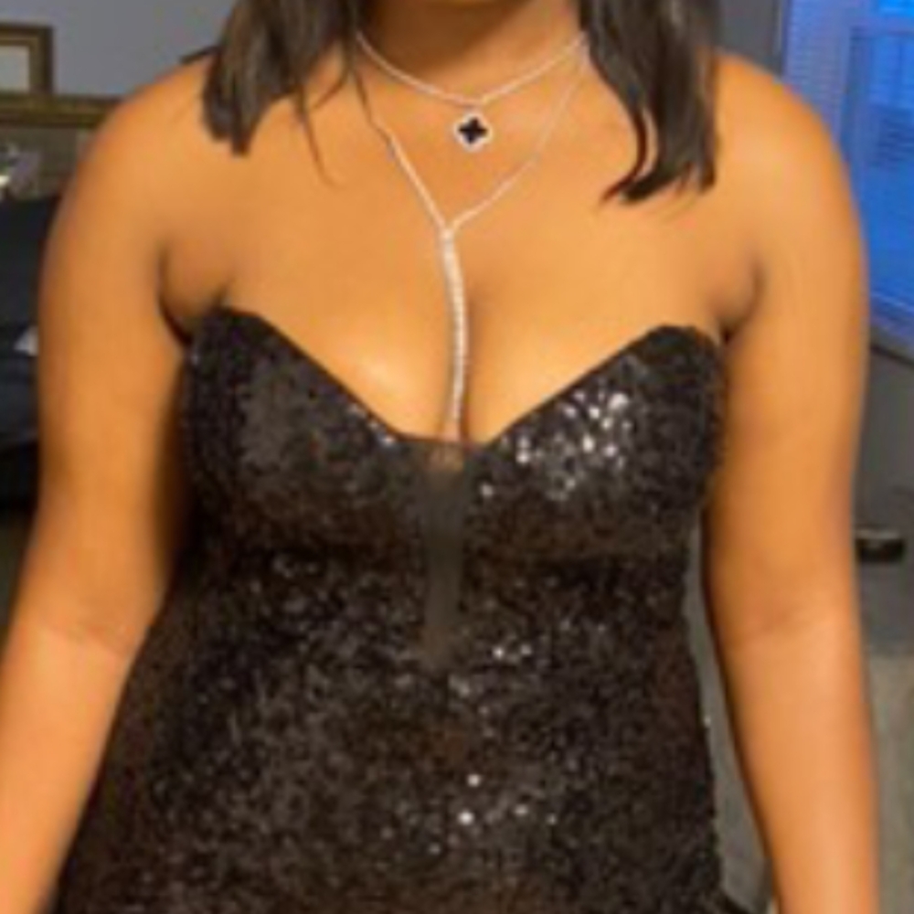 Black Sequin Strapless Dress
